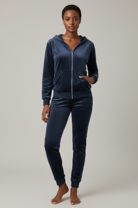 Welurowy komplet dresowy TIGUAN | szary granat | bluza na suwak | one size