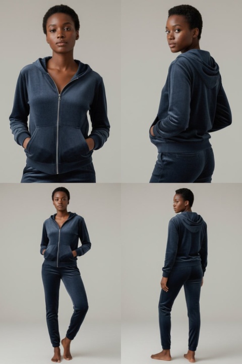 Welurowy komplet dresowy TIGUAN | szary granat | bluza na suwak | one size