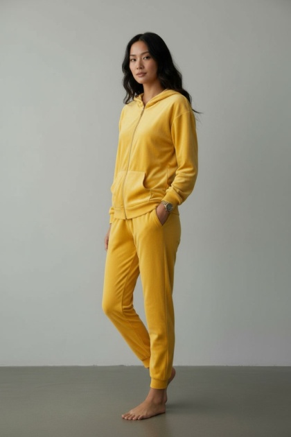 Welurowy komplet dresowy TIGUAN z rozpinaną bluzą żółty