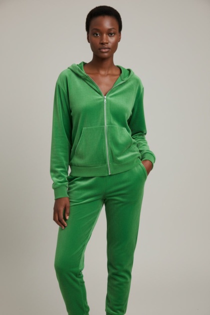 Welurowy komplet dresowy TIGUAN | zielone jabłuszko | bluza na suwak | one size