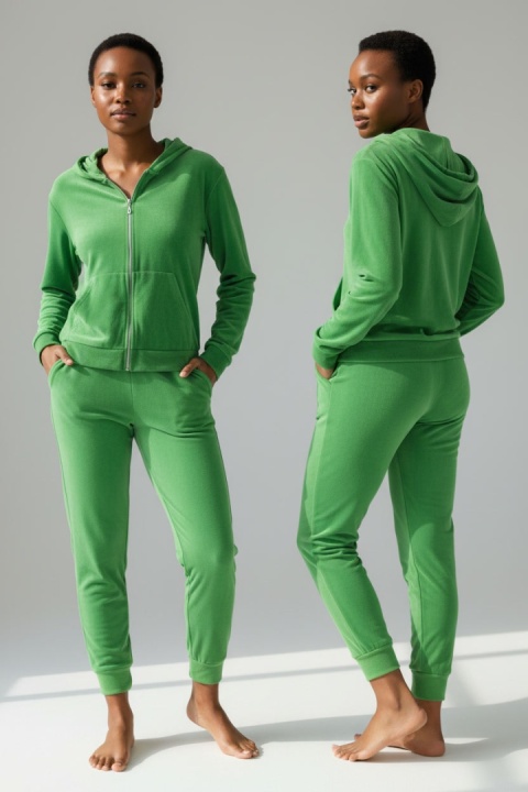 Welurowy komplet dresowy TIGUAN | zielone jabłuszko | bluza na suwak | one size
