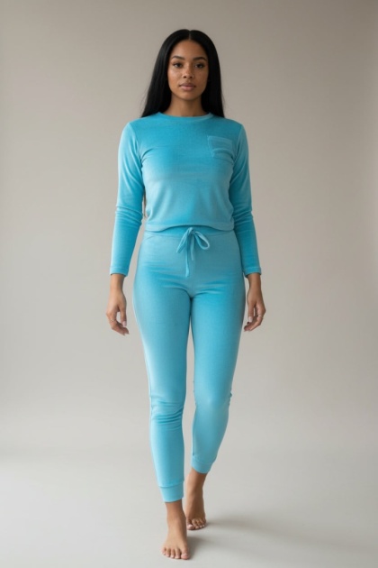 Welurowy komplet z kieszonką Velvet freak jasny niebieski